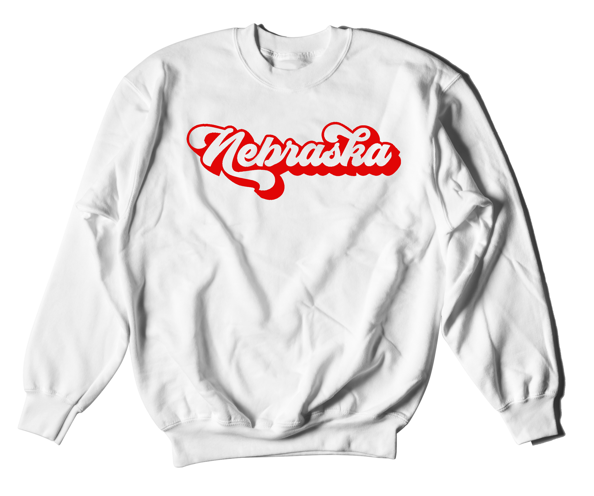 White retro nebraska crewneck sweater