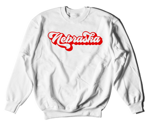 White retro nebraska crewneck sweater