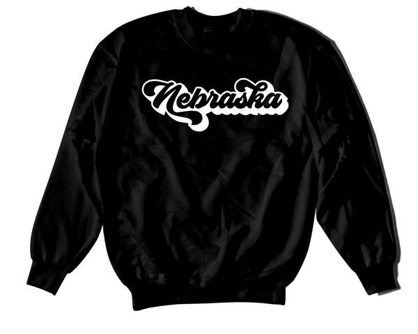 Black nebraska retro crewneck sweater