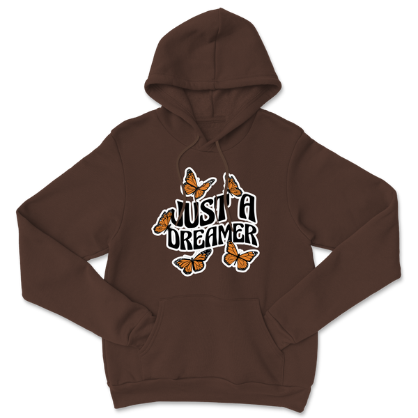 Brown hoodie with just a dreamer design with butterflies