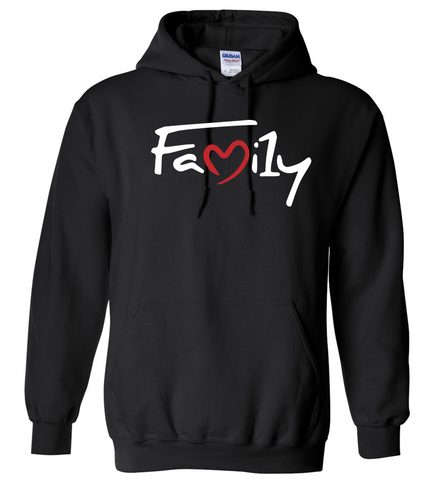 Black heart of the family hoodie with red heart