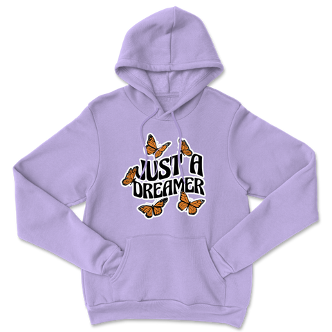 Lavender or purple hoodie with just a dreamer design with butterflies