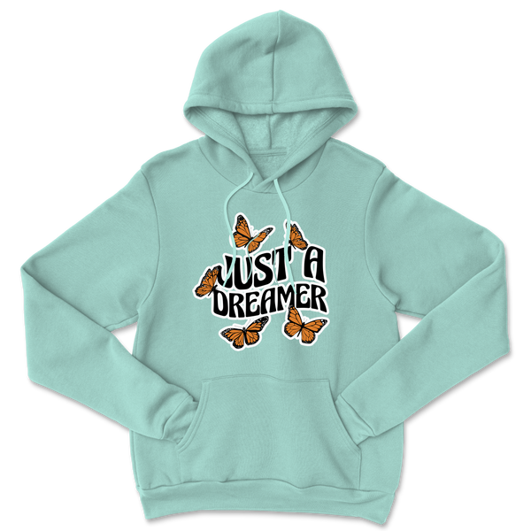 Mint hoodie with just a dreamer design with butterflies
